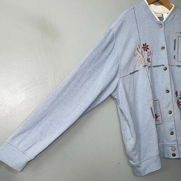 Alfred Dunner Woman Plus Size 2X Blue Embroidered Button Up Sweatshirt Grandma - Picture 2 of 9